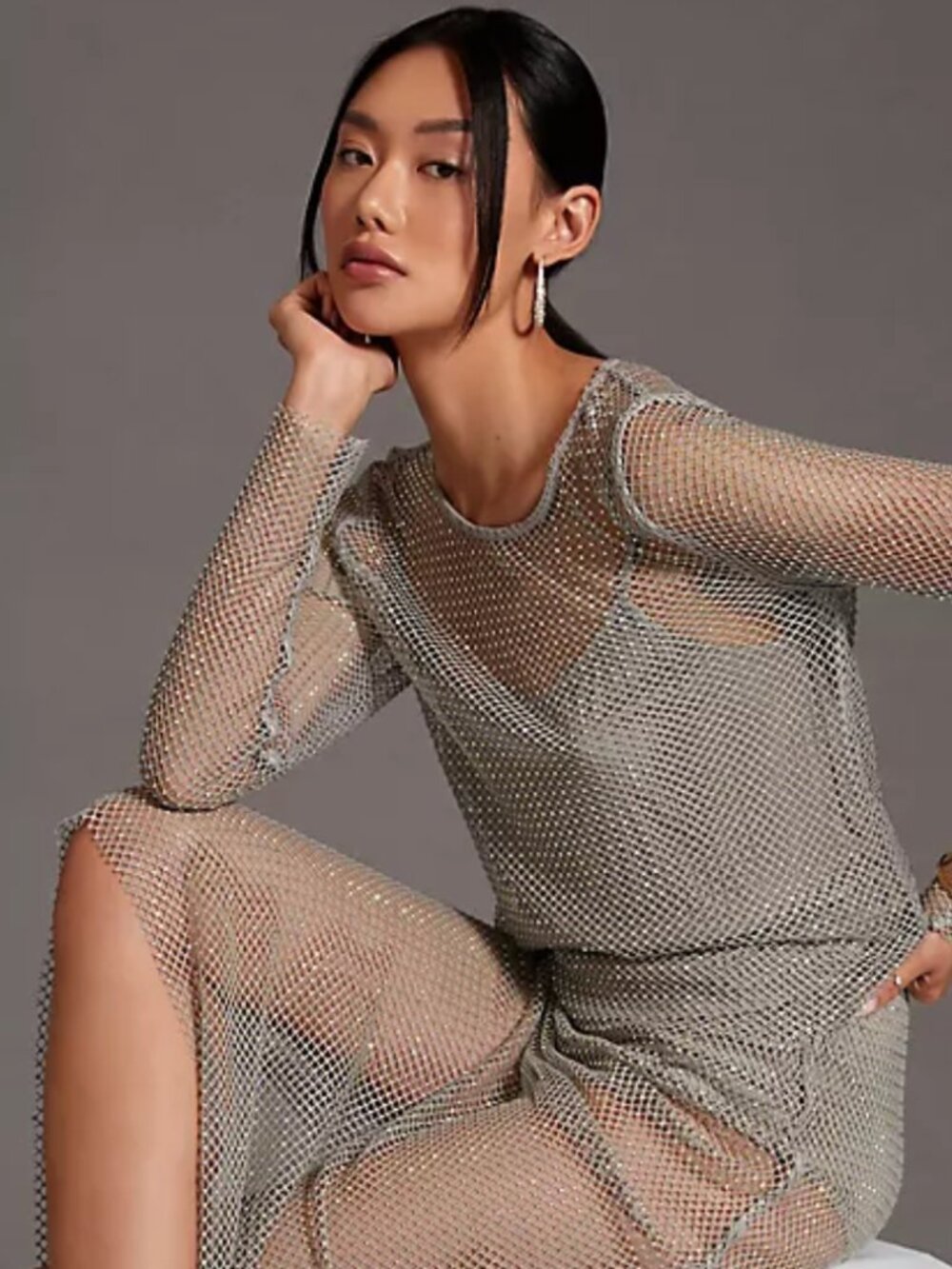Anthropologie Iridescent Rhinestone Fishnet Mesh Top (XL)